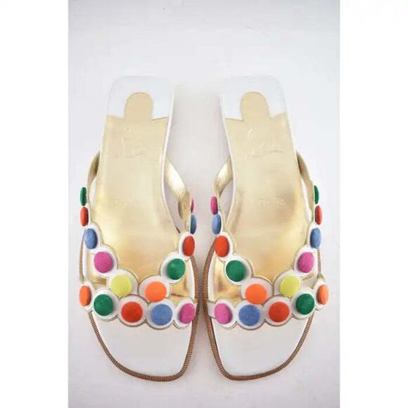 Christian Louboutin Smarta Flat White Multicolor Slide Slip Flip Flop Sandal 40 - Picture 8 of 10